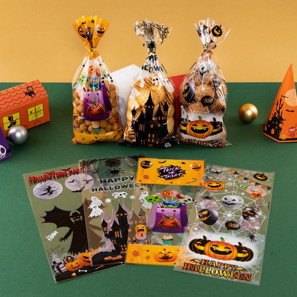 50pcs Snack Pouch Halloween Candy Bags Transparent Cellophane Pack Gift Bags  Kids Party Favors