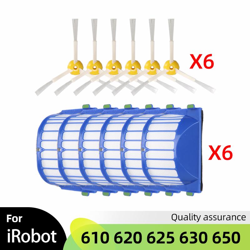 Комплект запчастей для iRobot Roomba серии 600 610 620 625 630 650 660 Пылесоса Щетка-валик Фильтр Aero Vac + боковая щетка