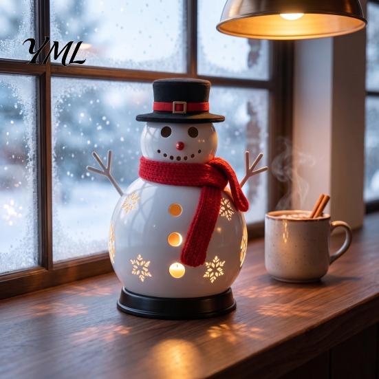 Christmas Party Supplies Snowman Candle Holder, Decorative Metal Candlestick Ornament with Top Table Fireplace Entrance Decor Hat And Scarf
