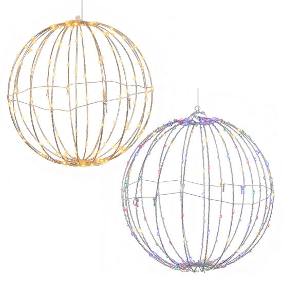 Рождественский светодиодный шар Складной большой светящийся шар для елки Металлический каркас Сферический светильник для внутреннего и наружного оформления Сад Патио Декор