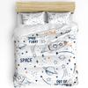 Outer Space Cartoon Cute Spaceship Rocket Duvet Cover with Pillow Case 3pcs Bedding Set Quilt Cover Double Bed Home Textile