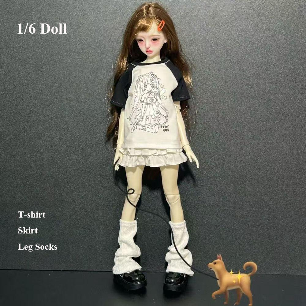 With Leg Socks Leisure T-shirt Cartoon Doll Cake Skirt for 30/45cm Dolls for 1/4 1/6 BJD Dolls