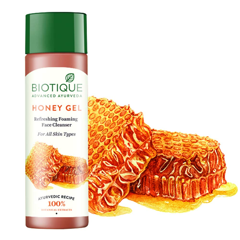 Biotique Honey Gel Foaming Face Cleanser 120ml – Soap-Free, Natural Glow, All Skin Types, Nourishing & Hydrating