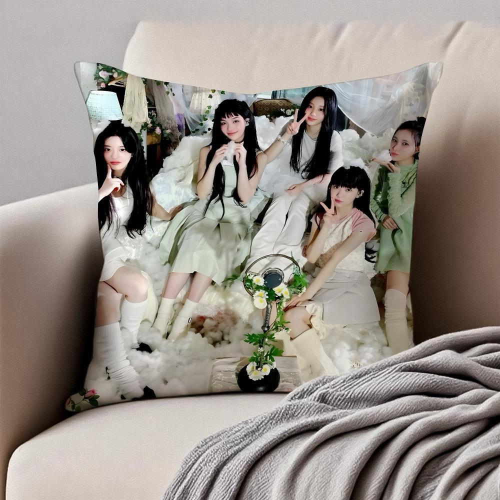 Fresh Cute Korean Girl Group IILLIT Cushion Cover Pillowcase Antidustmite Invisible Zipper Short Plush Sofa Cushion