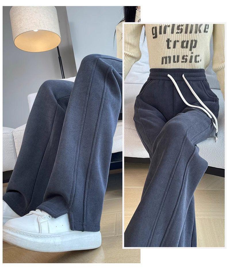 Широкие брюки женские весна осень зима повседневные спортивные штаны - варианты с флисом и без флиса