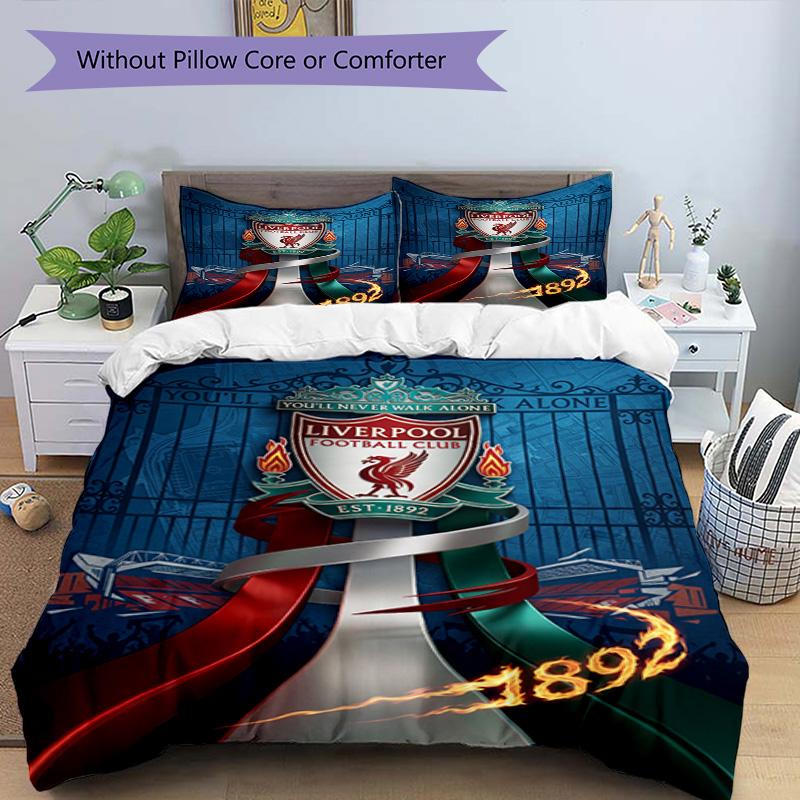3pcs Duvet Cover Set (1*Duvet Cover + 2*Pillowcase, Without Core), Liverpool Football Club Print Bedding Set, Bedroom Decor, All‑Season, Birthday Gift