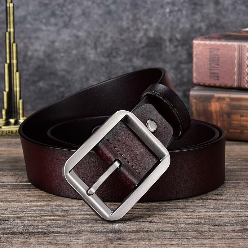 Belt Men'S Day Buckle Two-Layer Leather Belt Casual Antique Belt
