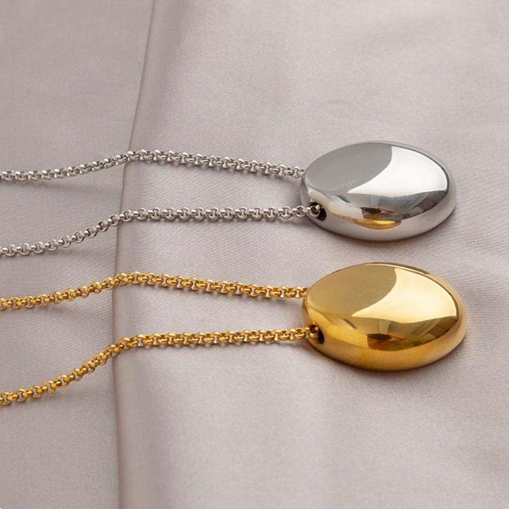 Large Oval Long Sweater Chain Metal Smooth Glossy Droplet Pendant  Autumn Winter
