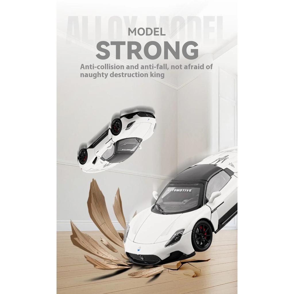 Модель спортивного автомобиля Maserati MC20 из сплава, литая под давлением, масштаб 1/24, детская игрушечная машина со звуком и светом, подарок на день рождения для мальчика, украшение для рабочего стола