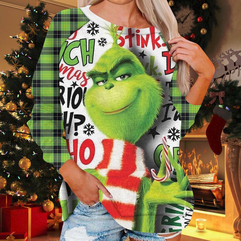 Женская модная повседневная толстовка с круглым вырезом и длинным рукавом с рождественским принтом и рукавом реглан