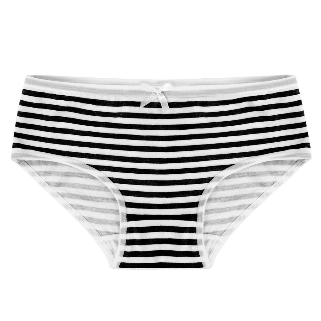 Women Stripe Mid Waist Cotton Undergarment Underwear Bikini Briefs