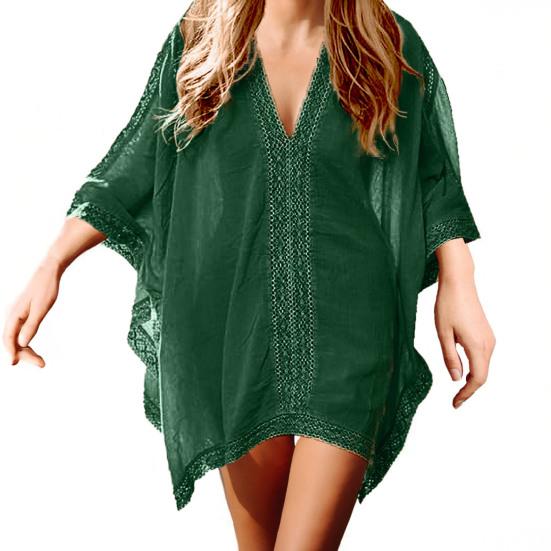 Пляжная накидка с V-образным вырезом, рукавом до локтя, комбинированного дизайна, накидка для купальника-бикини, однотонная пляжная одежда, летние аксессуары