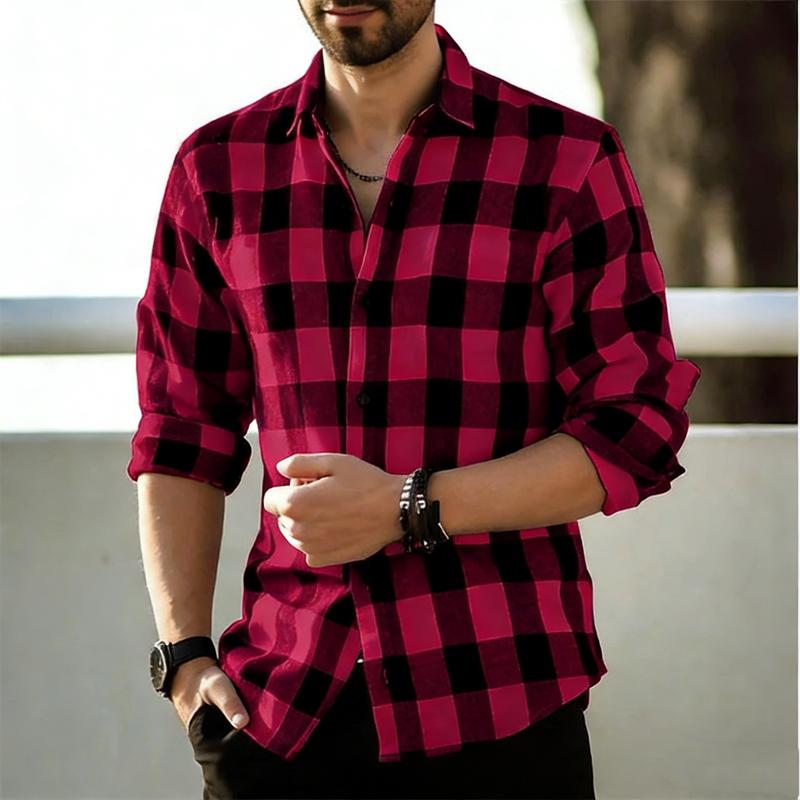 Breathable Comfort Long Sleeve Shirts For Men, Relax Fit Full Buffalo Check Grid Collared Tops