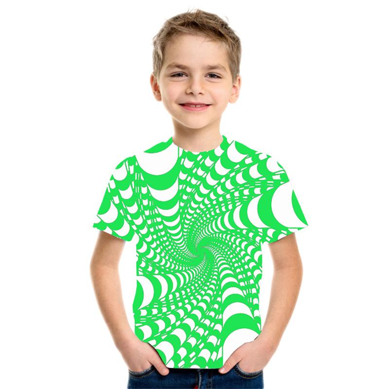 Summer Round Neck 3D Geometric Pattern Printed Top Fashionable Casual Short Sleeved Children's Boy T-shirts