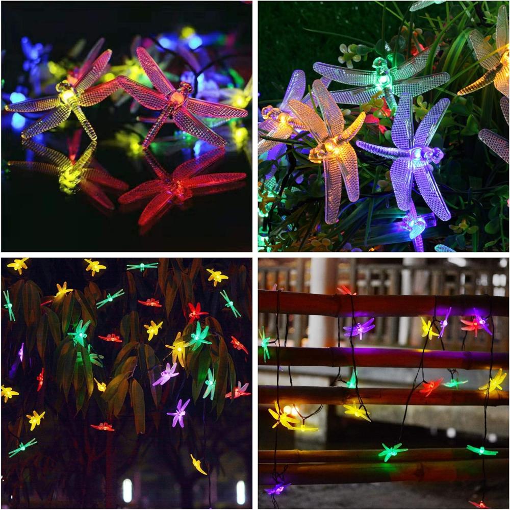 Solar Dragonfly String Light 50LED Garden Stake Lights Waterproof Outdoor Twinkle Fairy Lights for Trees Patio Fence Christmas Decor
