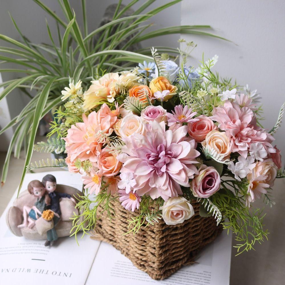 Шелковый материал Дизайн шелковых георгин и гортензий Искусственные шелковые цветы Декор для вечеринки, свадьбы, дома