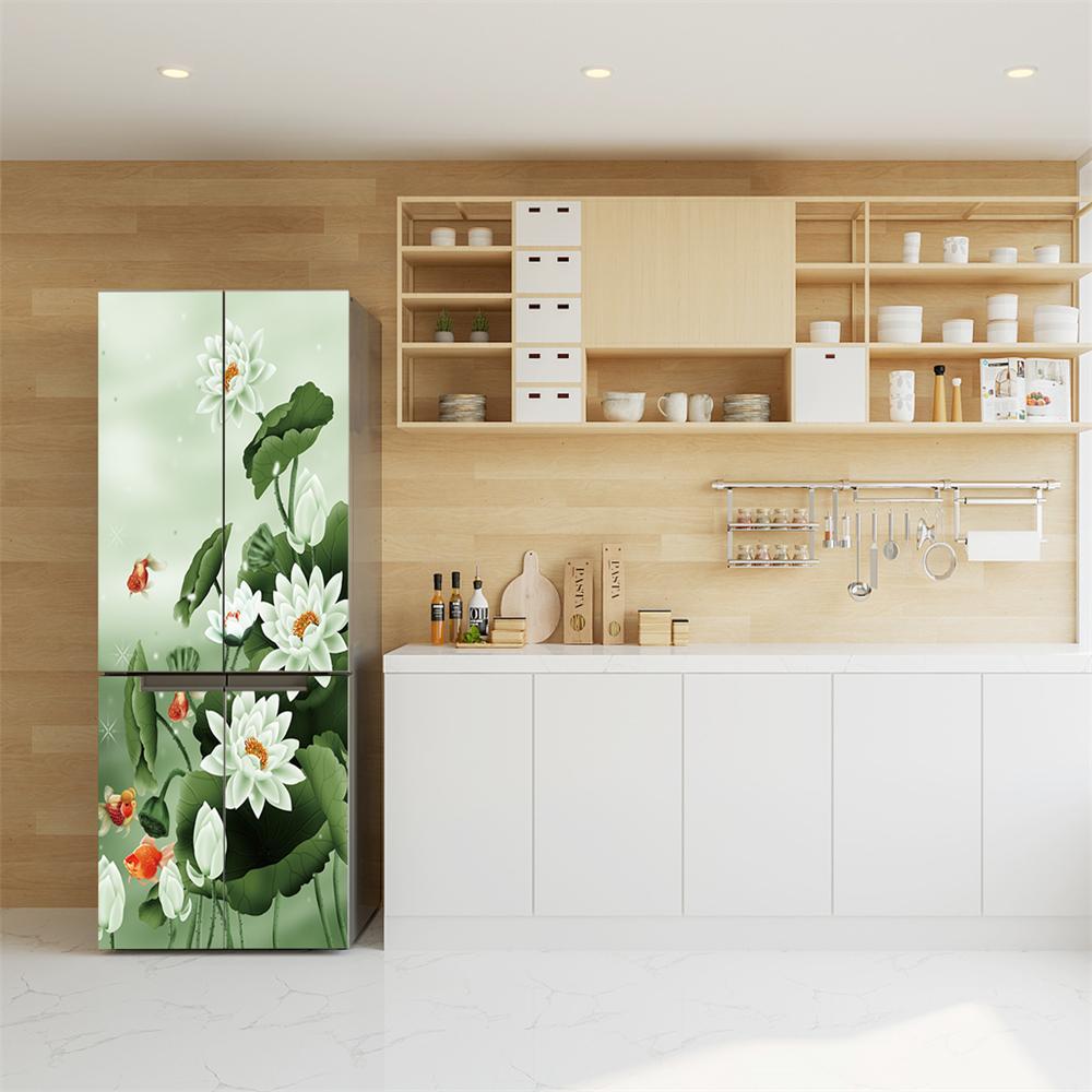 Наклейка на кухонный холодильник, виниловые обои на холодильник, полные покрытия, самоклеящаяся наклейка с цветком лотоса, морозильная камера, пленка, декор, плакат, наклейка