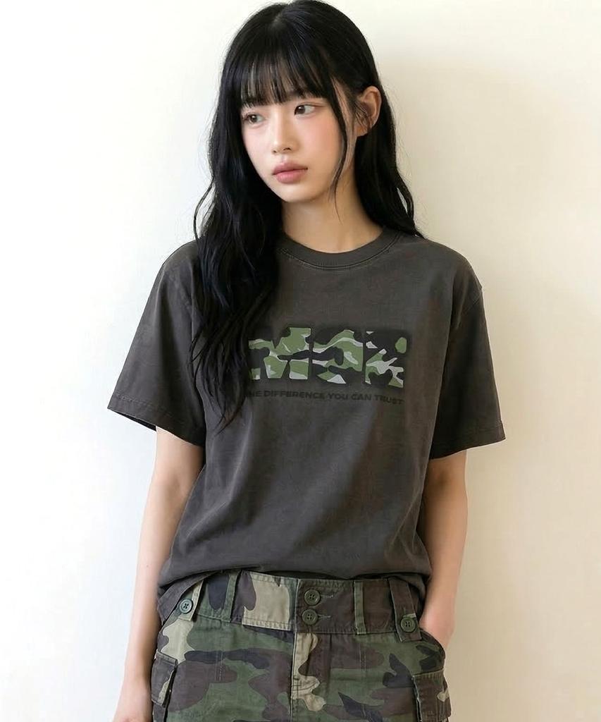 MOZMOZ Camo Logo 2-Type Pigment Short Sleeve T-Shirt Charcoal