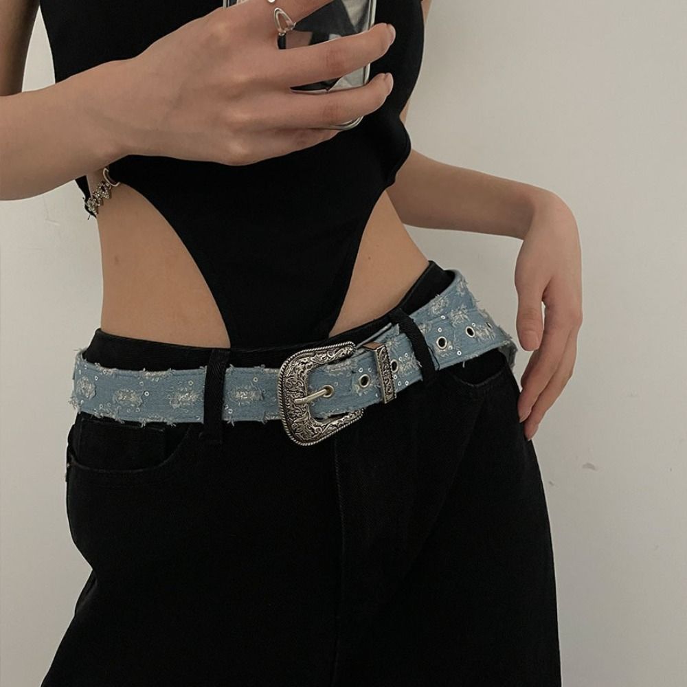 Korean Style Metal Buckle Belts Y2k Vintage Wide Belt Personality Retro Jeans Belt  Women