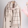 Women Scarf Plaid Pattern Tassel Decoration Thickened Scarf Long Warm Plush Neck Wrap Clothes Accessories