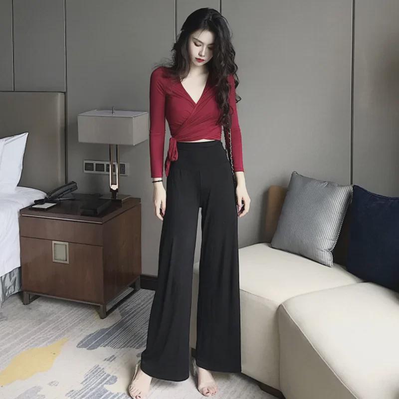 Женский облегающий топ со шнуровкой, V-образным вырезом, длинными рукавами и открытой талией