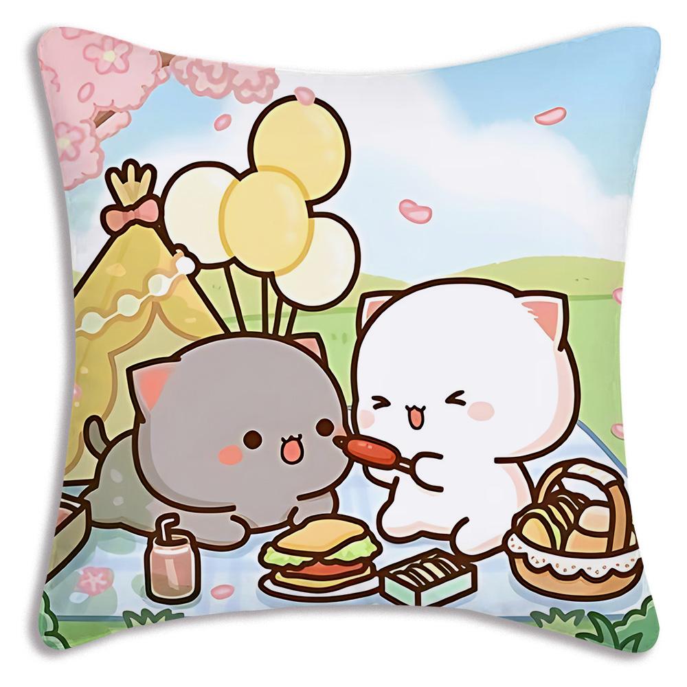 Kawaii Cute Peach Mochi Cat Pillow Covers Cartoon Sofa Decorative Home Double-Sided Printing Short Plush Cute Cushion Cover