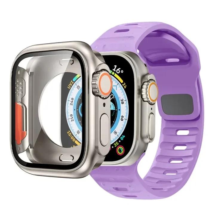 Чехол+Ремешок Для Apple Watch Ремешок 45мм 44мм 41 42 46мм Умный Силиконовый Браслет Iwatch Серия 5 6 Se 7 8 9 10 Заменить на Ультра Чехол