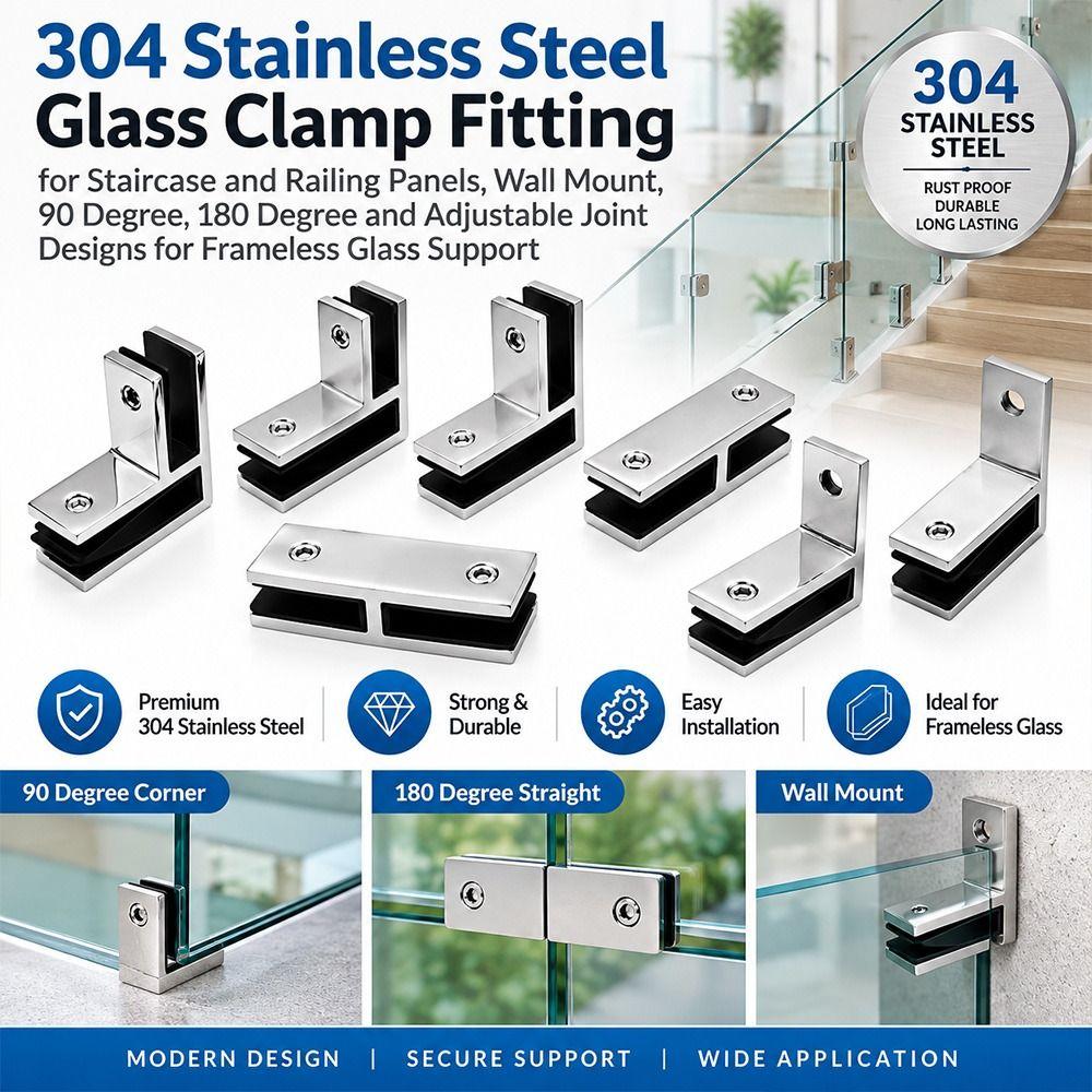 Satin Finish Glass Clamp Clip Stainless Steel Stainless Steel Glass Clamp For Handrail