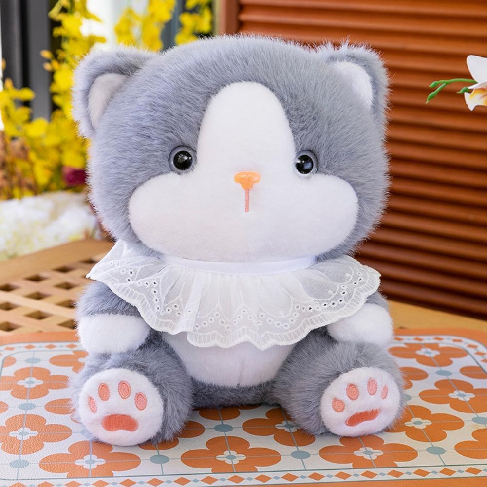 Fluffy Cat Plush Doll Lace Scarf Cat Stuffed Toy Kawaii Cat Baby Doll  Birthday