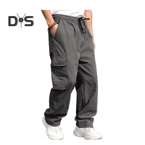 Мужские брюки-карго весна-осень с несколькими карманами, эластичный пояс, прямые спортивные брюки, эластичные брюки, однотонные, свободные, уличный стиль, для бега