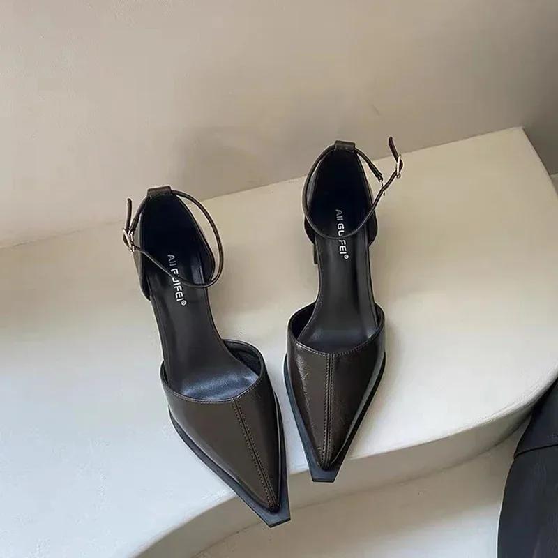 Fashion Pointed Toe Sexy Sandals Women Mid Heels Party Shoes Summer 2024 Pumps New Fashion Slippers Chunky Female Dress Zapatos Shallow