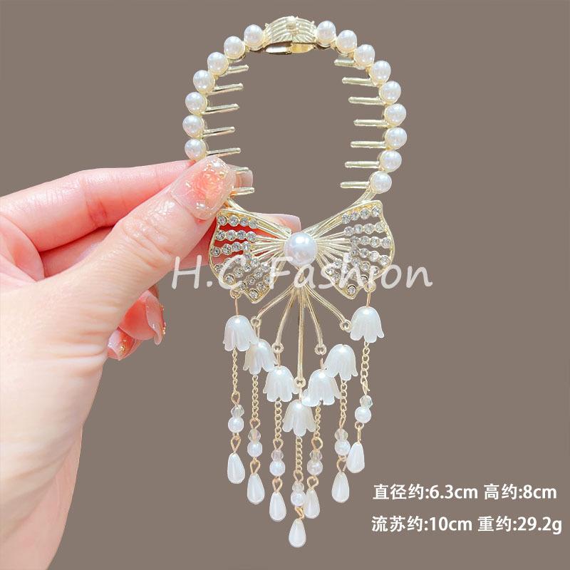 Vintage Lily of the Valley Tassel Hair Claw - Chinese Style Hair Clip for Bun & Half-Up Updo, Elegant Women's Hair Accessory