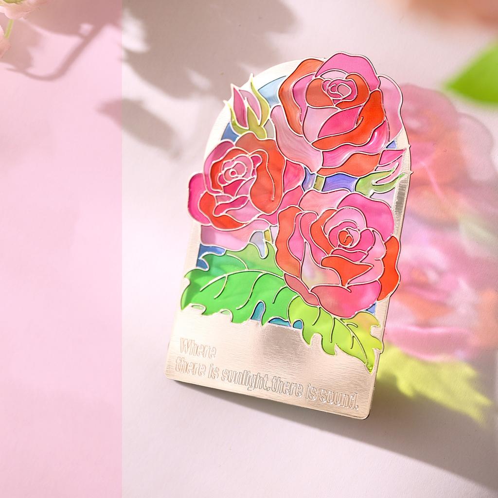 Stained Glass Flower Metal Bookmark, 2-in-1 Magnetic Fridge Magnet, Translucent Book Mark for Readers, Gift for Book Lovers