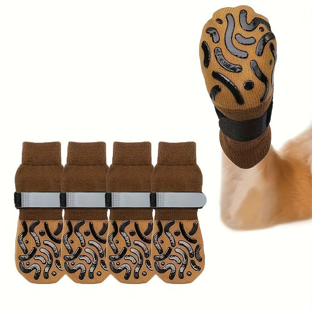 4PCS Anti-Slip Cozy Dog Socks Adjustable Band Pets Knitted Socks Paw Protection Socks Indoor