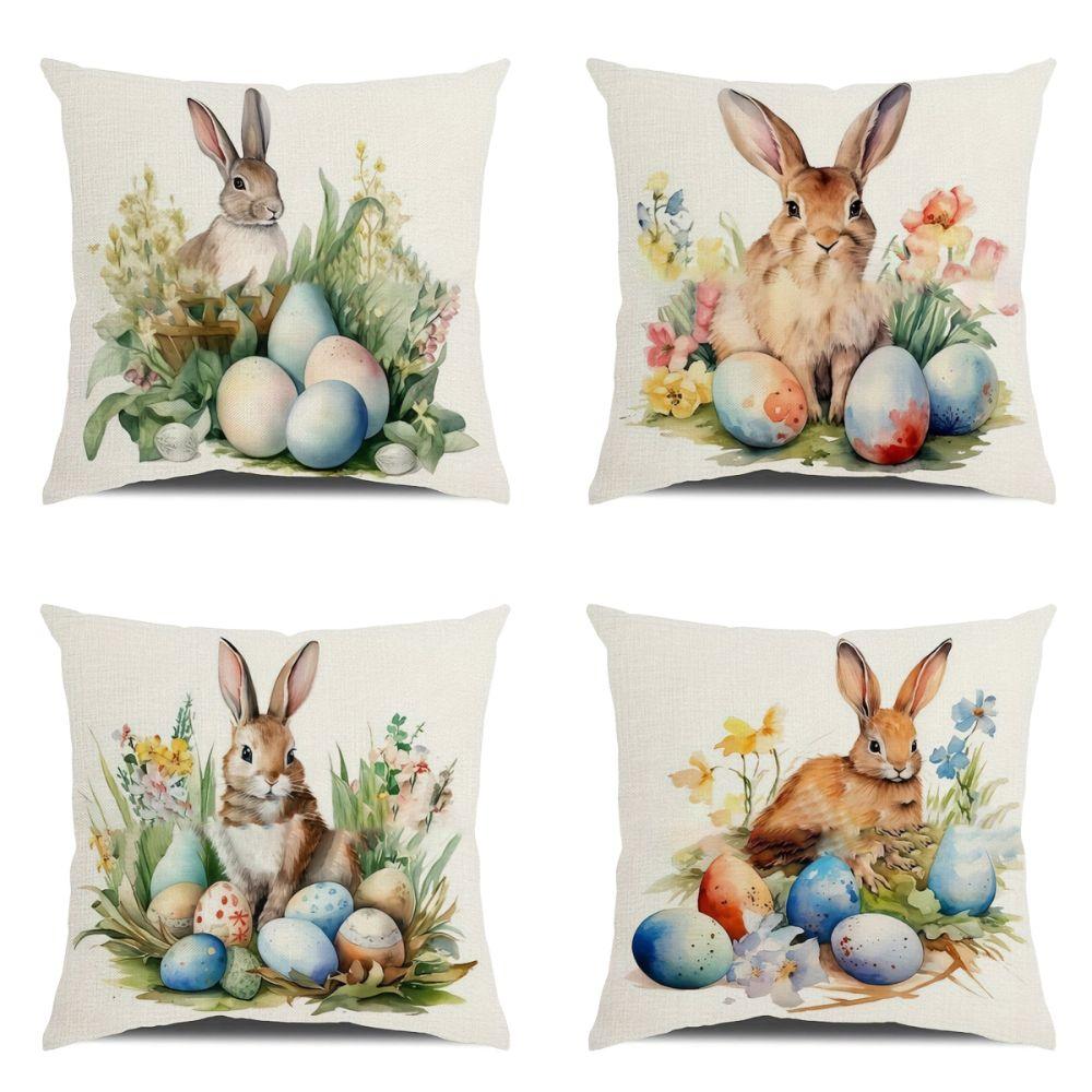 New Cute Easter Bunny Sofa Pillowcase with Zipper Print Pattern Cushion Cover Polyester Soft Pillow Cases Home Party Decor