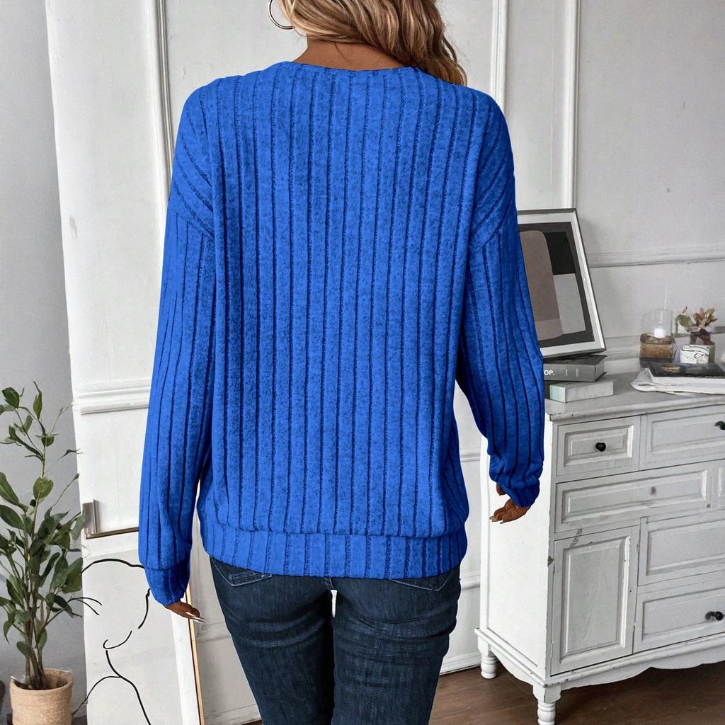 Women's Fashion Long Sleeve Ribbed Elegant Commuting And Casual Top