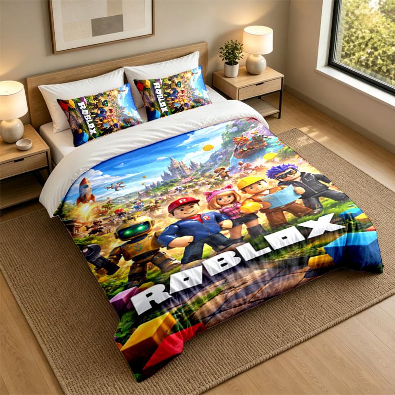 Soft Bedding Set Roblox Pattern, 1 Duvet Cover plus 2 Pillowcases Stylish Bedroom Home Textile