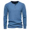 Men's Round Neck Button Long Sleeve Shirt Men's Casual Fashion Solid Color Shirt