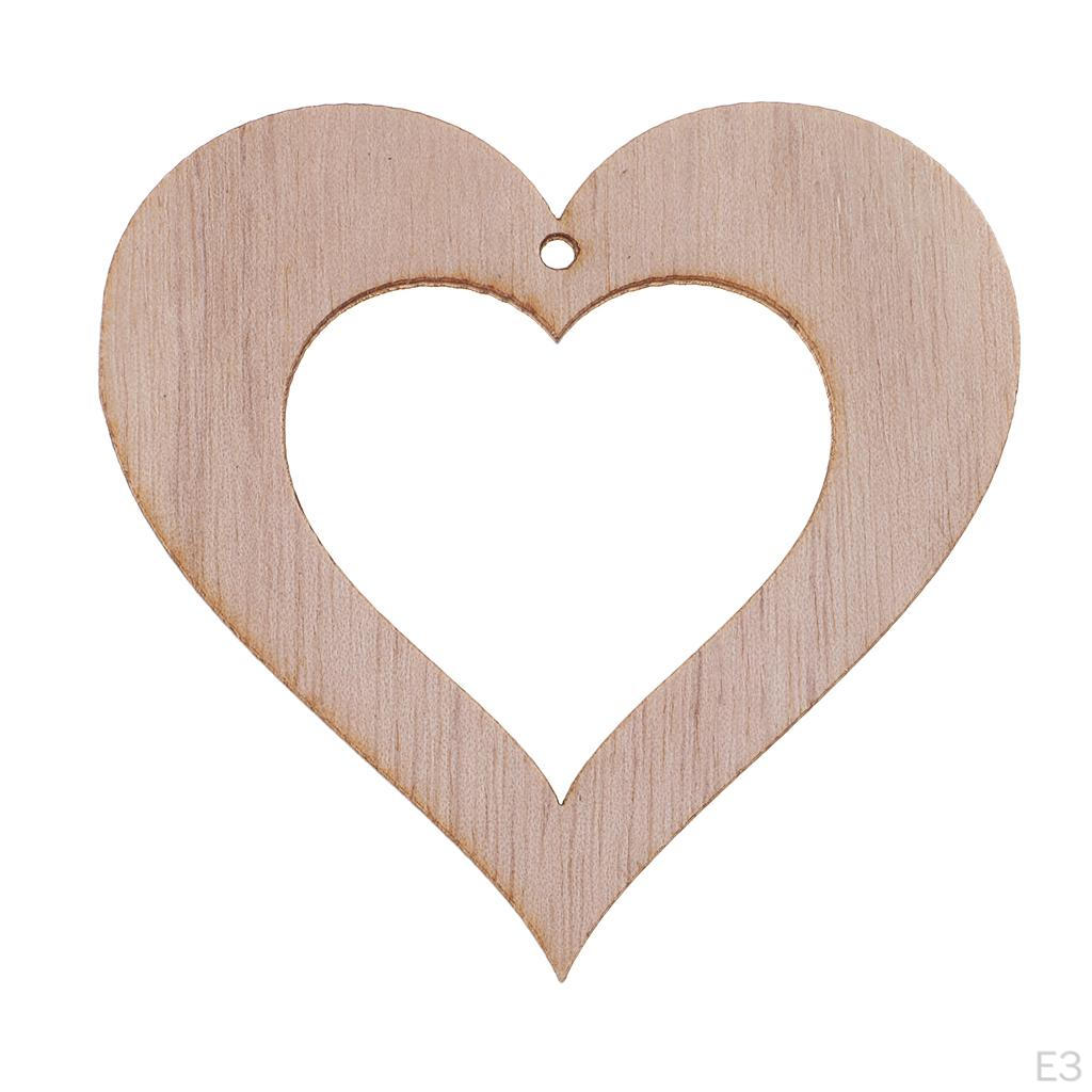 10 Pieces Wooden Hollow Wood Pendant Embellishment Craft Wedding - Heart 90x90mm