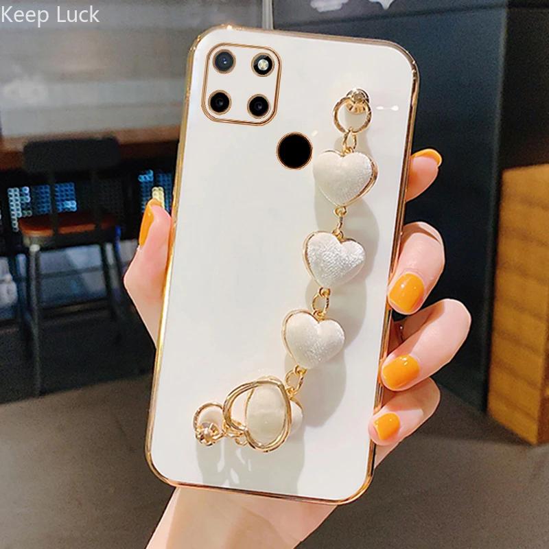 Плюшевый чехол-браслет Love Heart для Realme C55 C53 C35 C33 C31 C30 C21 C21Y C20 C17 C15 11 10ProPlus, силиконовый чехол с цепным покрытием