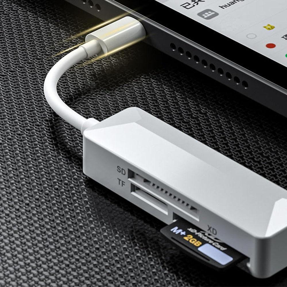 3-in-1 OTG Card Reader Lightting Type-C Two Versions Supports XD SD TF U Disk Mouse Camera Photo Transfer for ioS Android Laptop