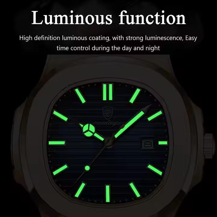 POEDAGAR 613 Luxury Casual Watch Fashion Square Dial Stainless Steel Calendar Luminous Waterproof Men Watch for Male Reloj Clock