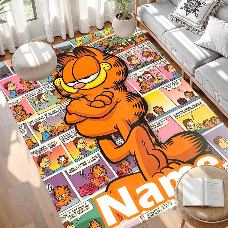 Custom Name Personalized Garfield Print Carpet, Versatile Home Decor Rug, for Playroom, Apartment, Balcony, Entryway, Hallway Gift