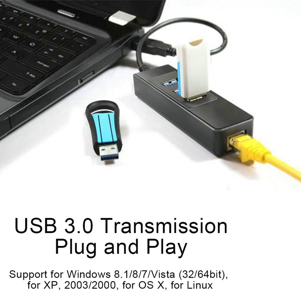 Адаптер-конвертер DM HE27 RTL8153 USB 3.0 Ethernet с 3-портовым концентратором 3.0 в RJ45 без диска