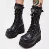 Fashion Ladies Shoes 2024 Plus Size Mid-Calf Women's Boots Platform Modern Boots Women Buckle Round Toe Back Zip Lace Up Wedges Shoes