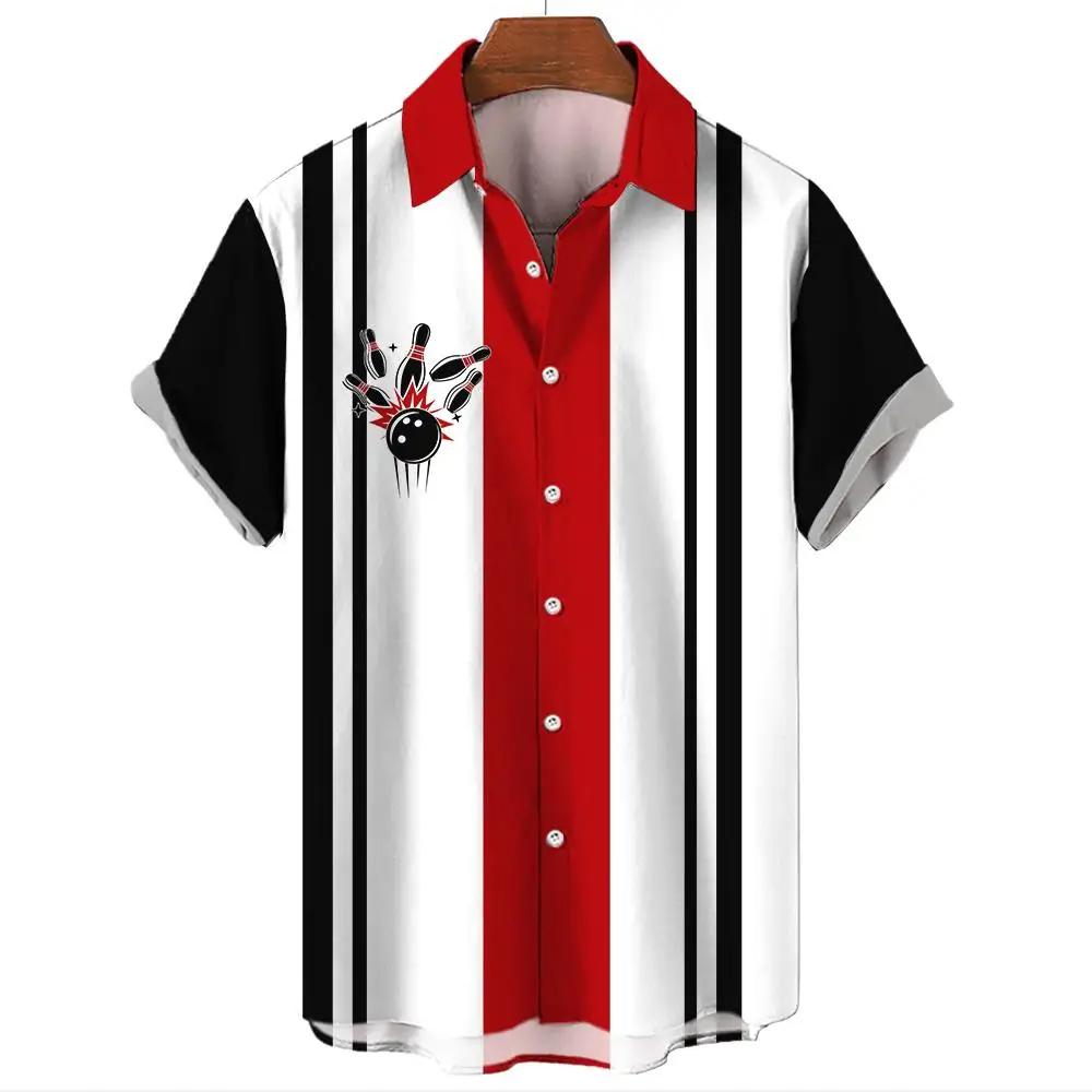 Модная мужская рубашка с принтом в виде шара для боулинга, летняя мужская одежда с короткими рукавами, свободная блузка на пуговицах, рубашки