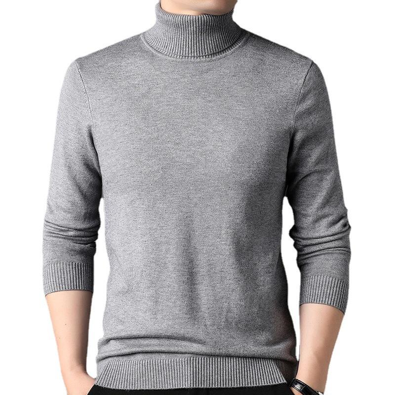 Men's Turtleneck Solid Color Sweater Knitwear Middle-aged Fashion Warm Inside Sweater Base Clothing Trend New Autumn and Winter