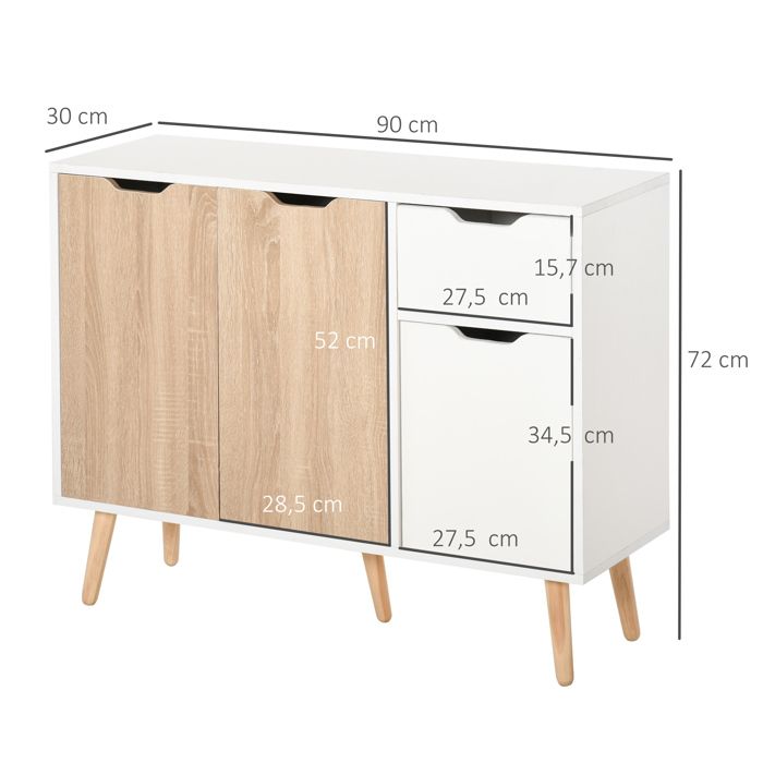 HOMCOM - meuble de rangement - Panneaux de particules classe E1 - 90x30x72cm - Blanc, Chêne Clair