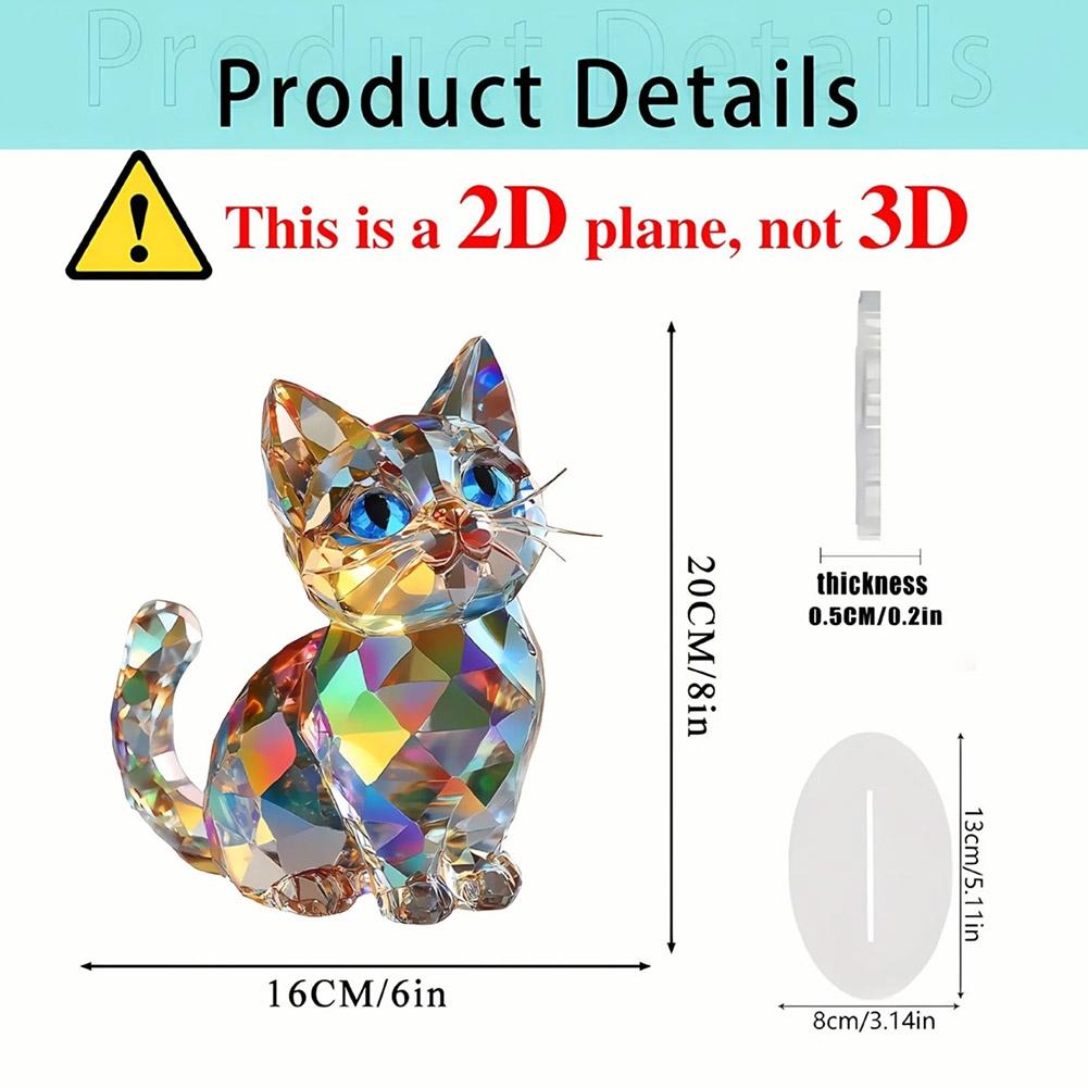 2D Colorful AnimaL Acrylic Crystal Cat Figurine Beautiful Desktop Ornaments Sculptures Decoration For Home,Office