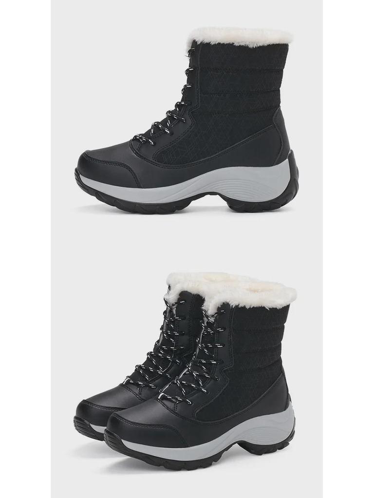 Женские зимние ботинки 2024 года, с внутренней отделкой, нескользящие, высокие, большой размер 42, плюс бархатное утепление